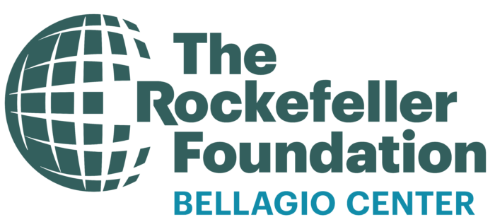 the text "The Rockefeller Foundation" in RF dark green with the globe logo and "Bellagio Center" in blue